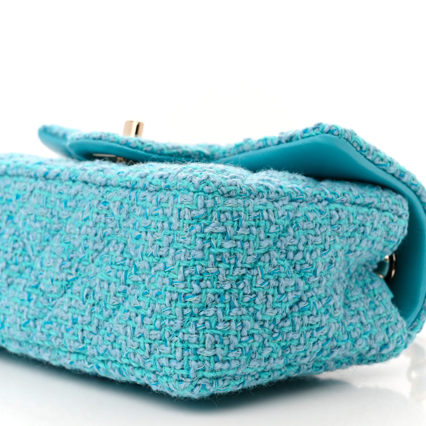 Wool Tweed Quilted Mini Rectangular Flap Turquoise Light Blue