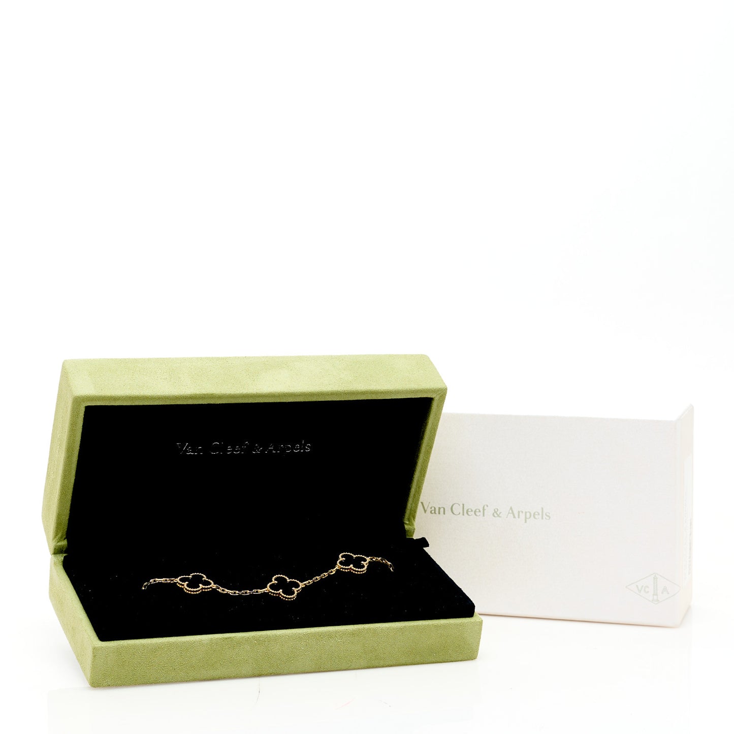 18K Yellow Gold Black Onyx 5 Motifs Vintage Alhambra Bracelet