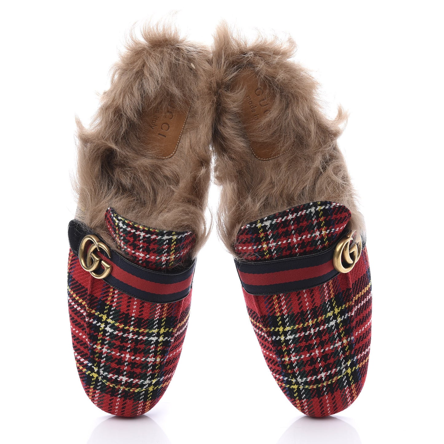 Tartan Fur Web GG Mens Princetown Slippers 12 Red