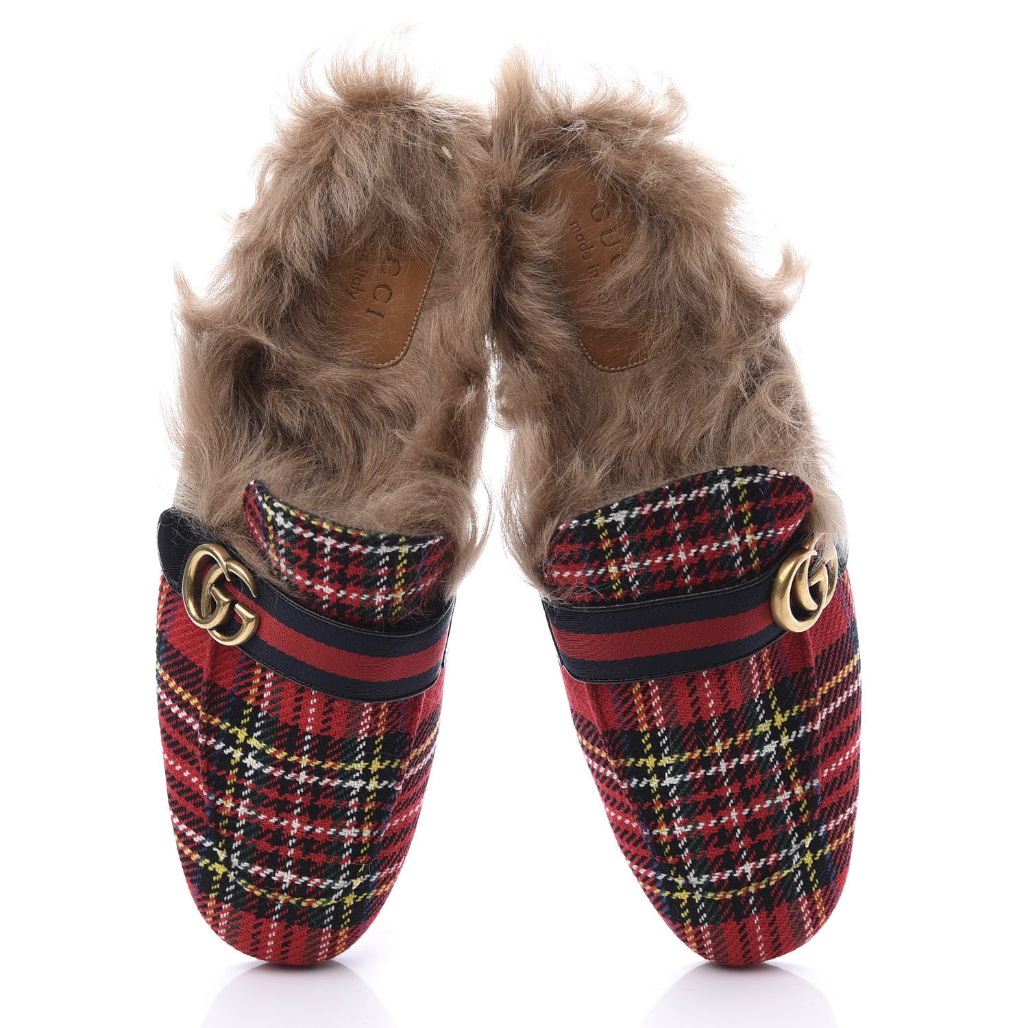 Gucci Tartan Fur Web GG Mens Princetown Slippers 12 Red 5 of 12