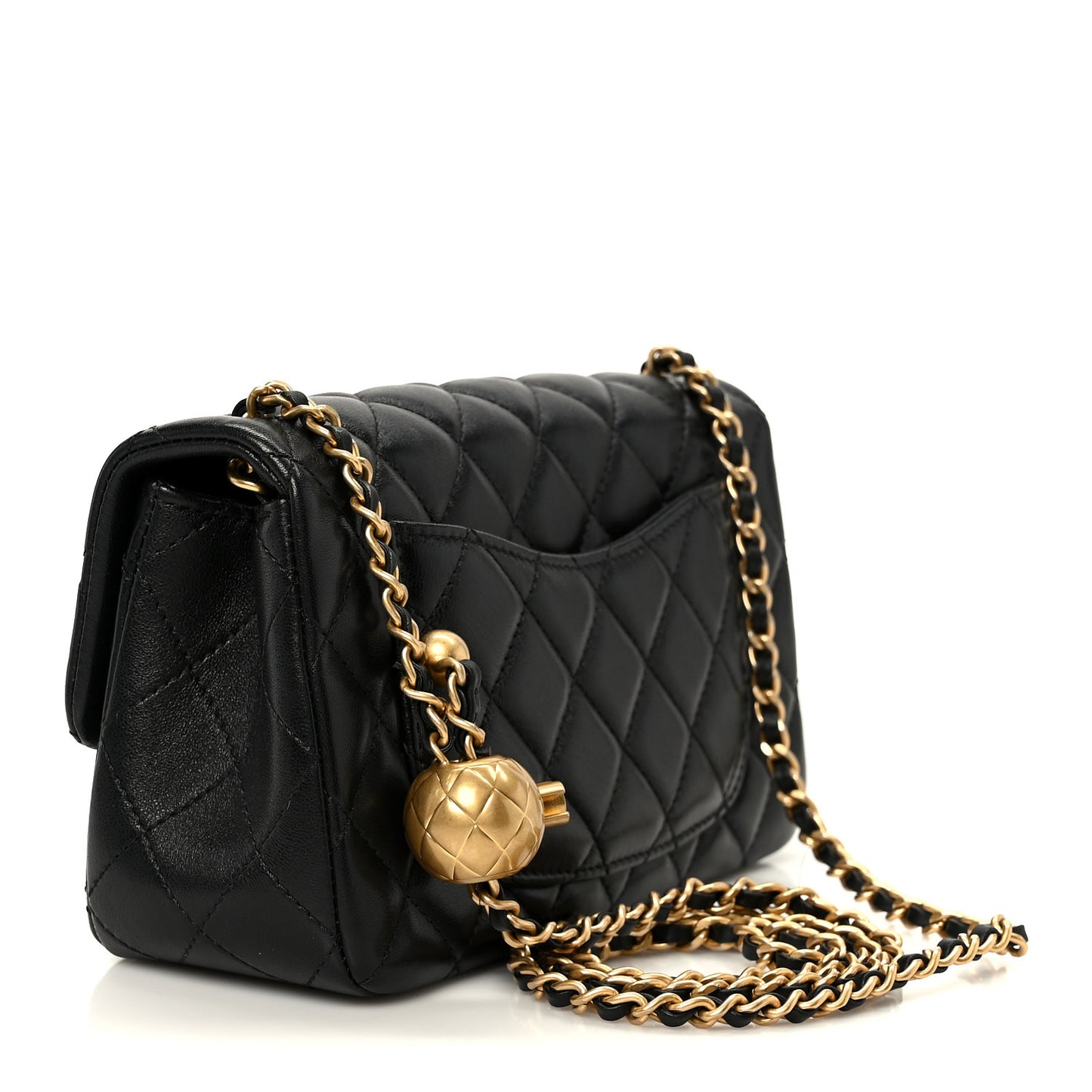 Lambskin Quilted Mini Rectangular Pearl Crush Flap Black