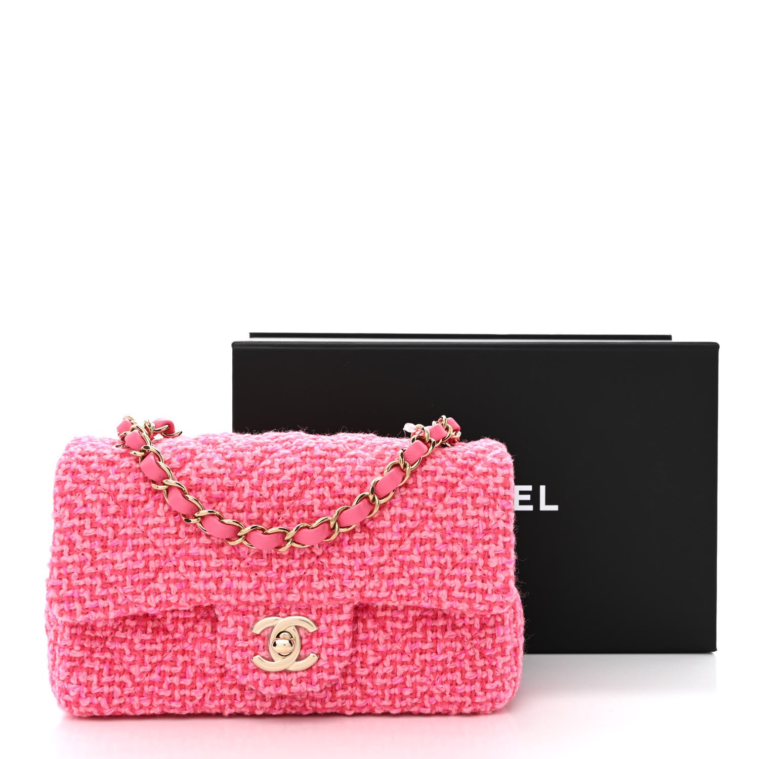 Chanel Wool Tweed Quilted Mini Rectangular Flap Dark Pink Fuchsia 11 of 11