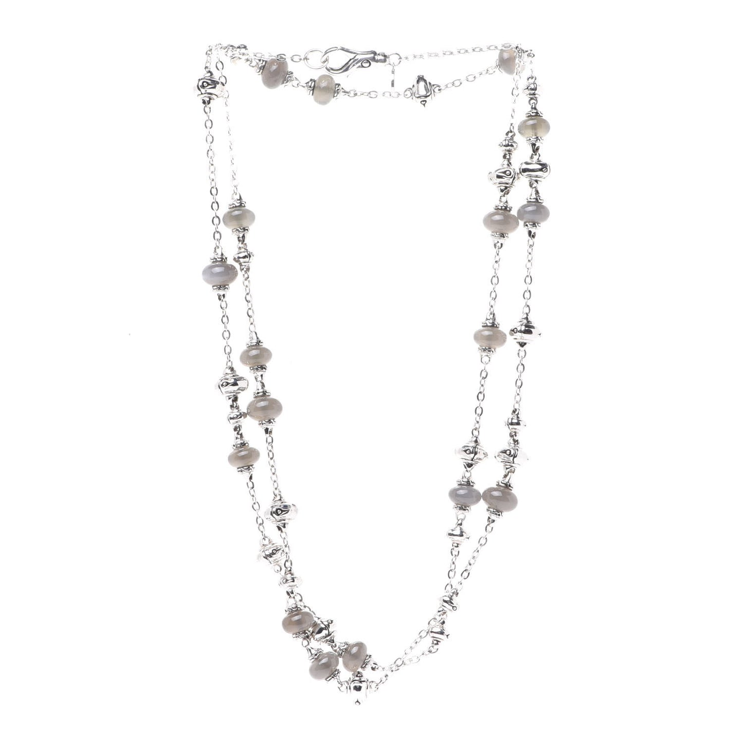 Sterling Silver Moonstone Bamboo Sautoir Station Necklace