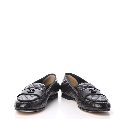 Chanel Lambskin Quilted CC Loafers 37.5 Black 5 of 15