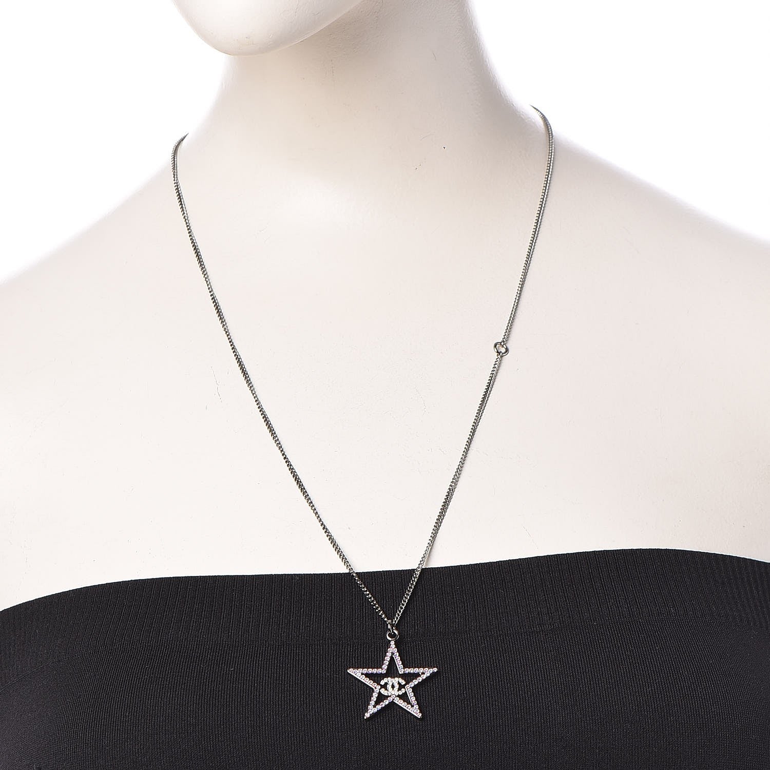 Chanel Ruthenium Crystal Star CC Necklace Iridescent Pink 2 of 6