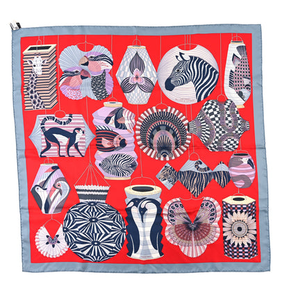 Hermes Silk Lanternes Ballons et Cocardes Scarf 90 Gris Rouge Mauve 1 of 4