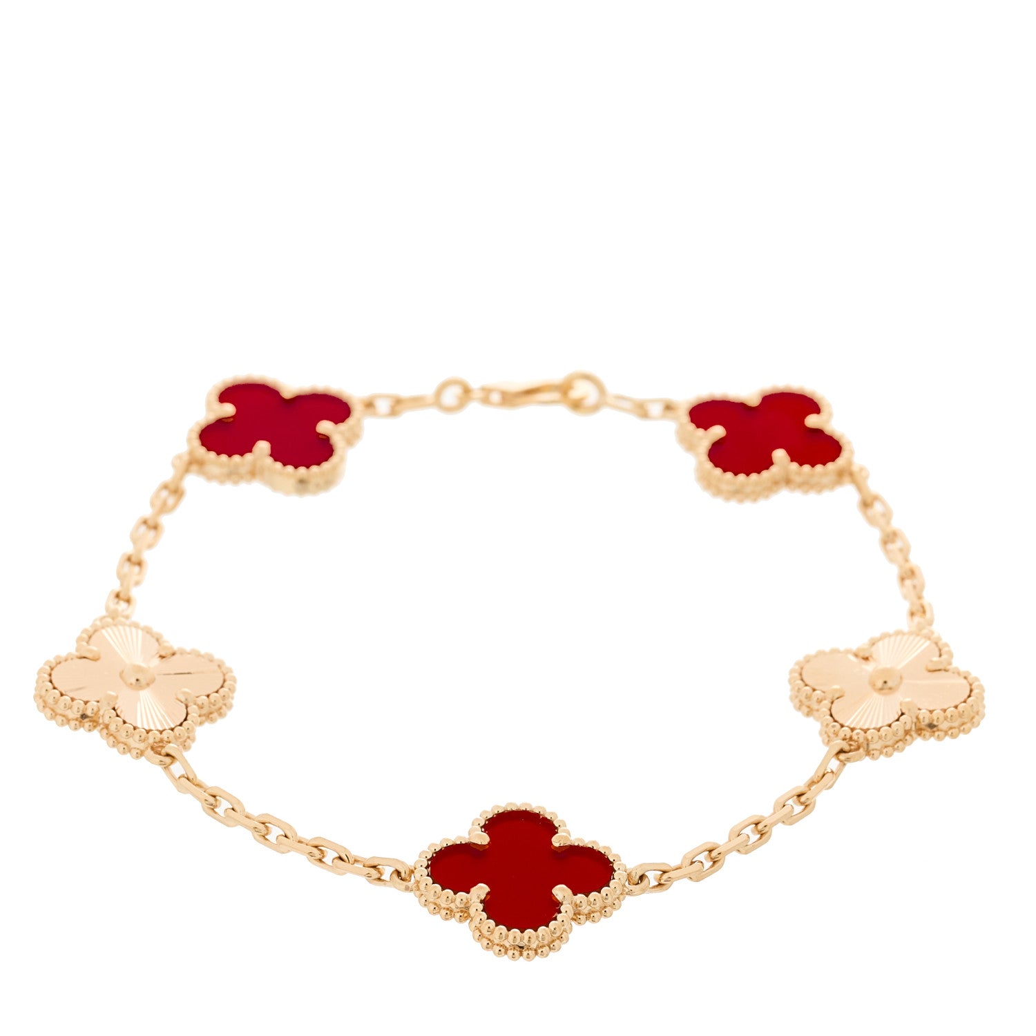 Van Cleef & Arpels 18K Rose Gold Carnelian 5 Motifs Guilloche Vintage Alhambra Bracelet 1 of 4