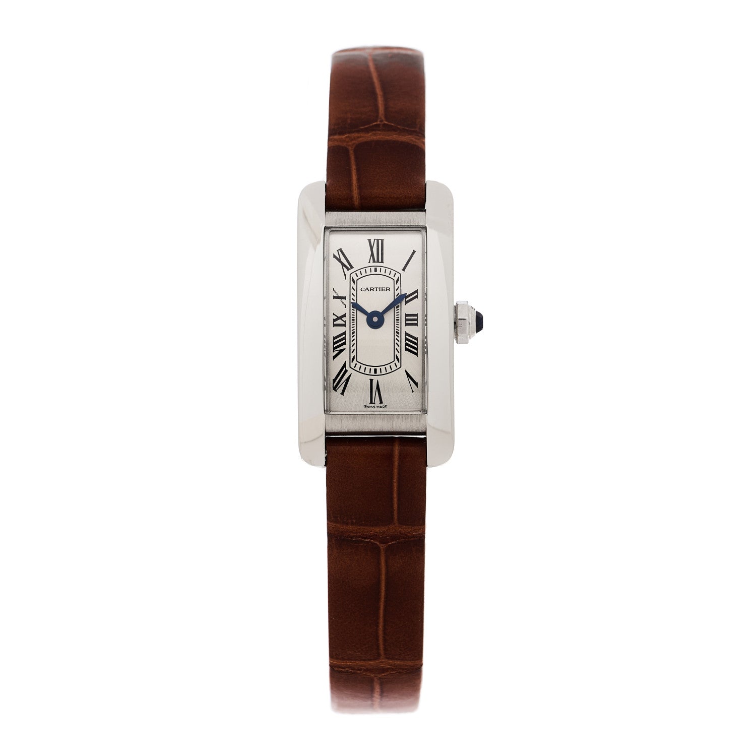 Cartier Stainless Steel Alligator 15mm Tank Americaine Quartz Watch Brown 1 of 5