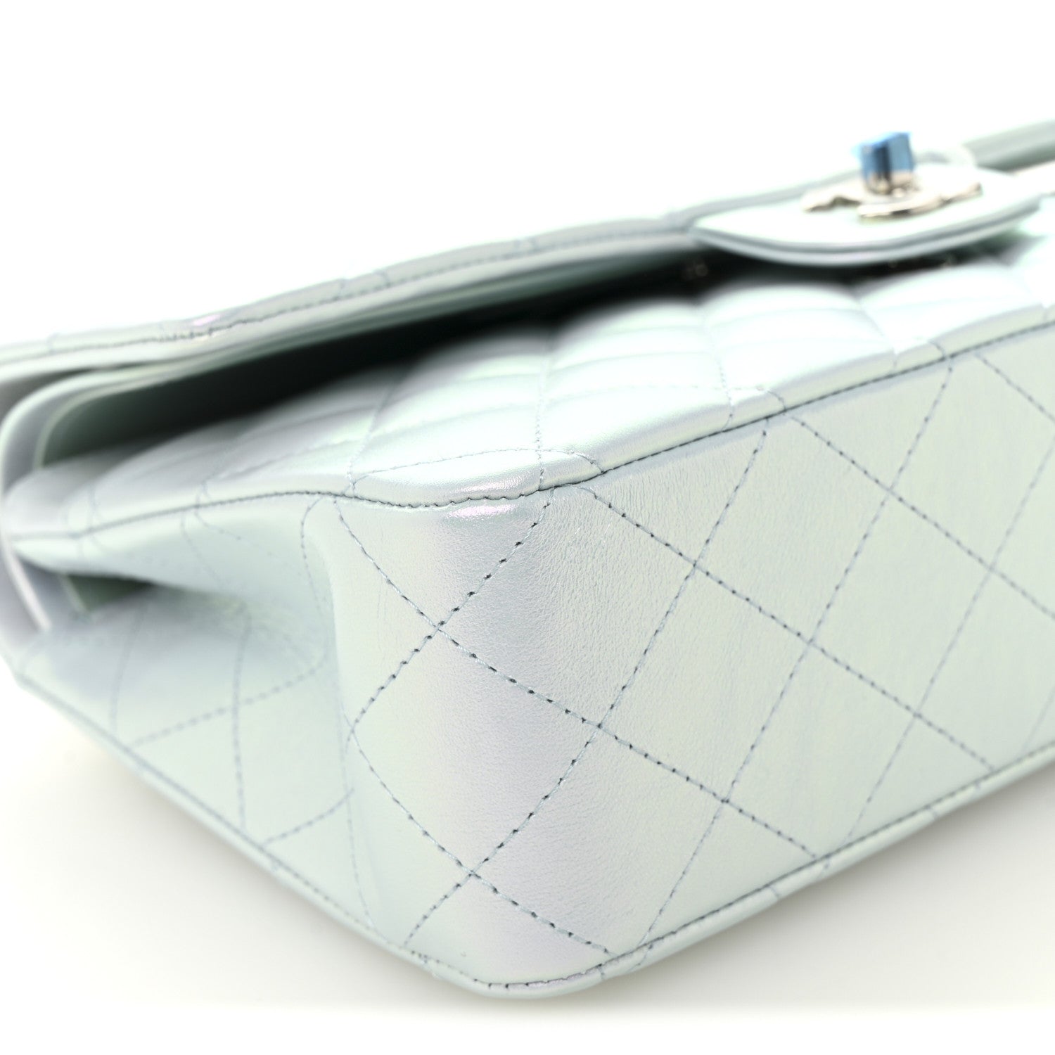 Chanel Iridescent Calfskin Quilted Medium Double Flap Light Blue 9 of 11