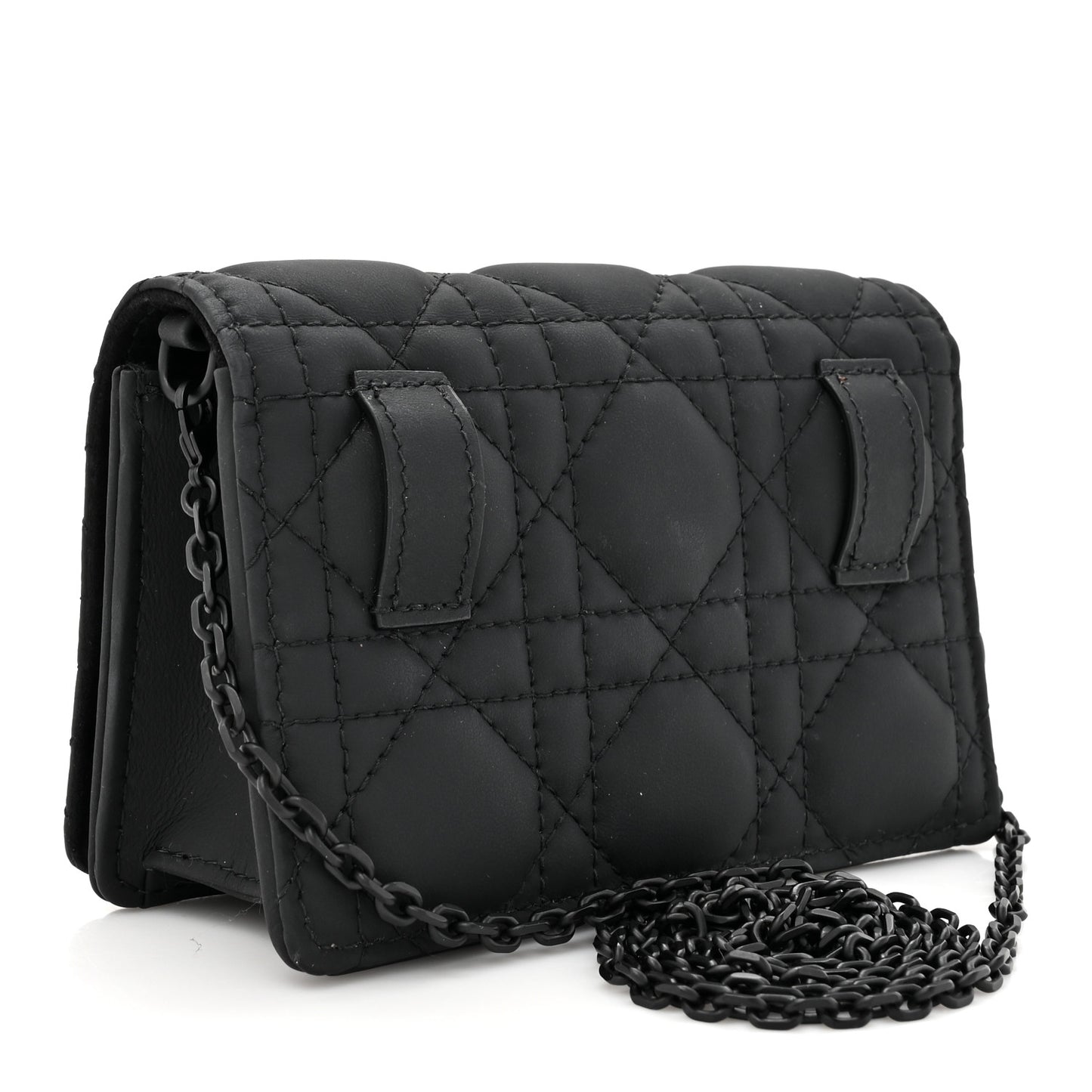 Ultra Matte Calfskin Cannage Mini Waist Pouch on Chain Black