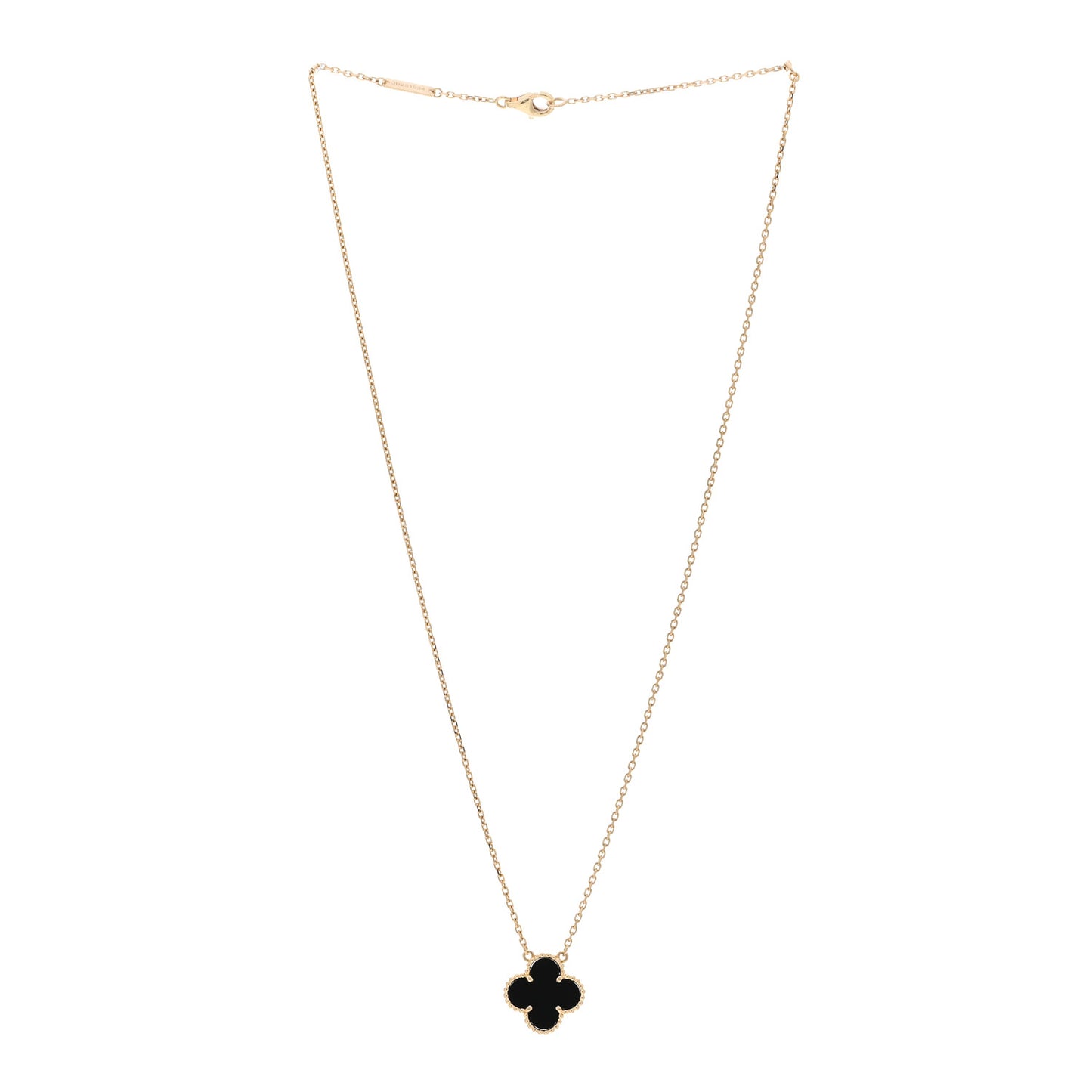 18K Yellow Gold Black Onyx Vintage Alhambra Pendant Necklace