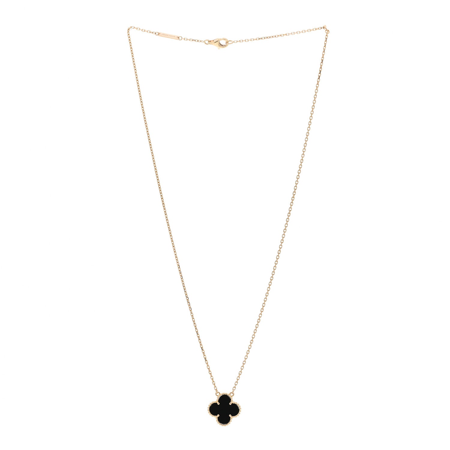 Van Cleef & Arpels 18K Yellow Gold Black Onyx Vintage Alhambra Pendant Necklace 3 of 6