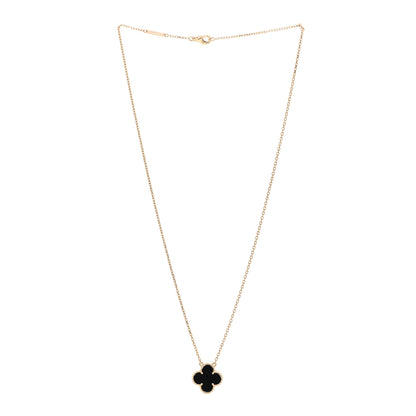 Van Cleef & Arpels 18K Yellow Gold Black Onyx Vintage Alhambra Pendant Necklace 3 of 6