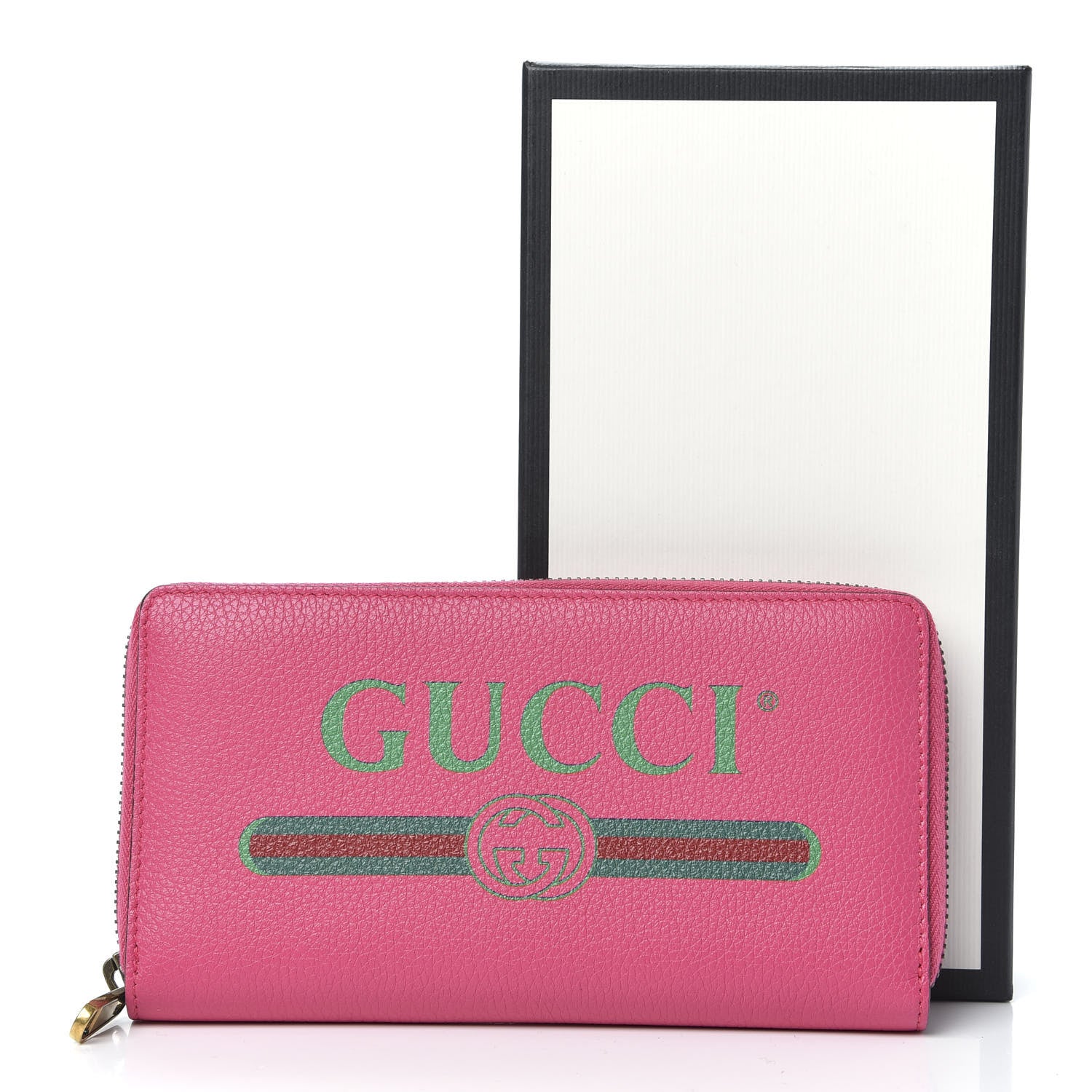 Gucci Grained Calfskin Logo Zip Around Wallet Box Pink Green 11 of 11