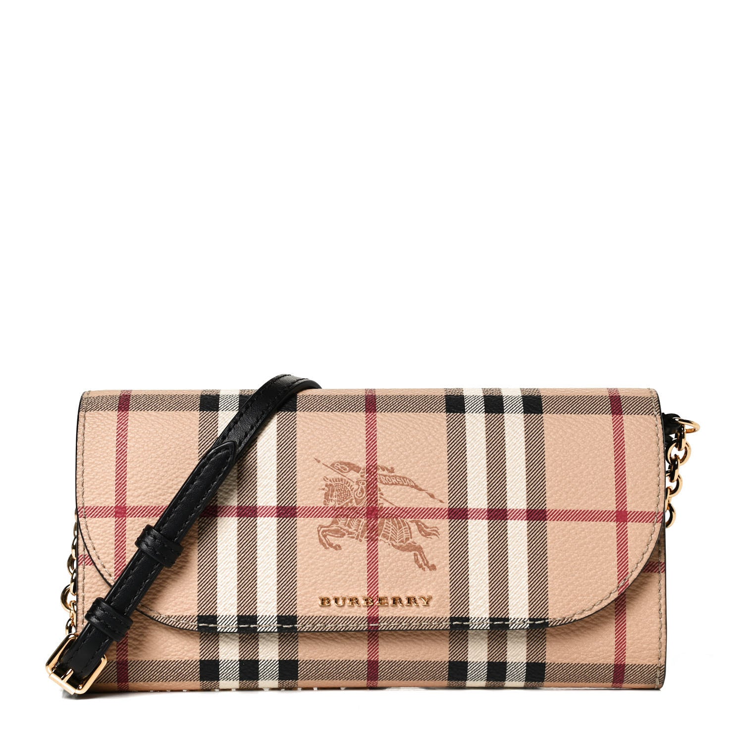 Burberry Haymarket Check Henley Wallet On Chain Black 1 of 11