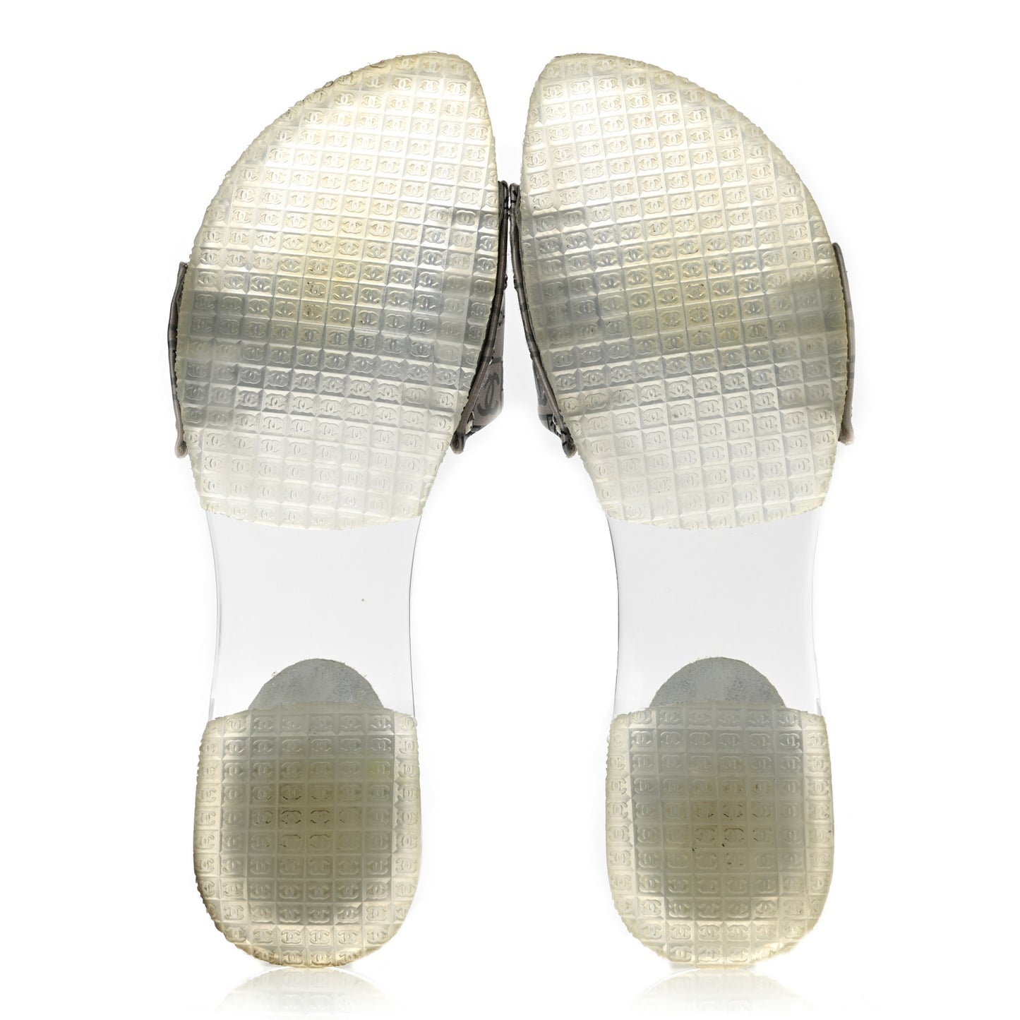 PVC Transparent Satin CC Logo Sport Slide Sandal 36 White Silver