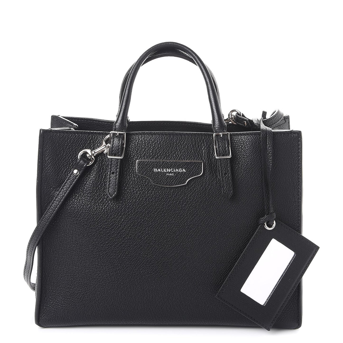 Grained Calfskin Plate Hardware Papier A6 Zip Around Tote Black