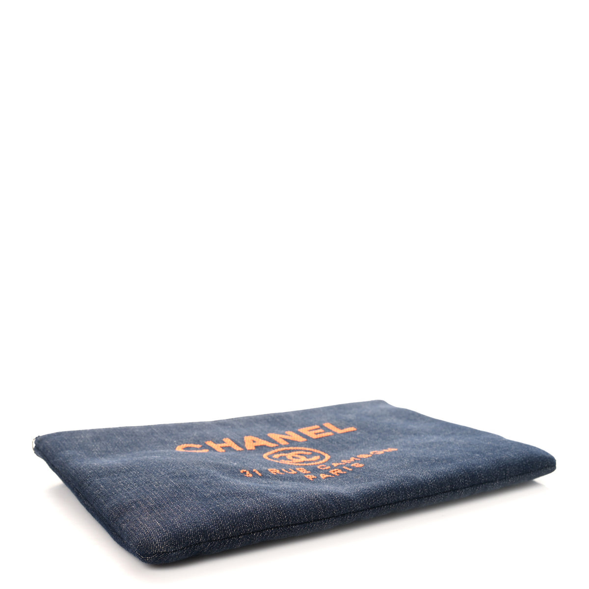 Chanel Denim Large Deauville Pouch Clutch Blue Orange 4 of 7