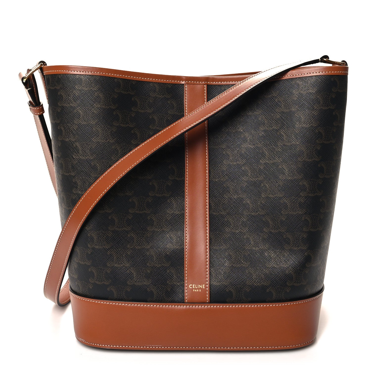 Celine Triomphe Canvas Calfskin Medium Bucket Bag Tan 1 of 10