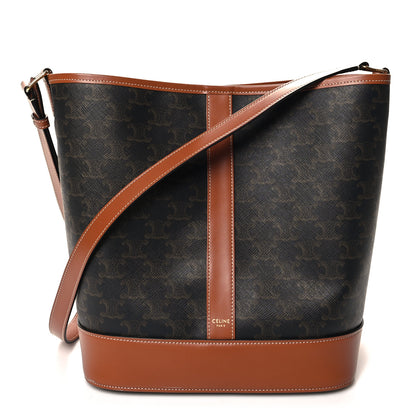 Celine Triomphe Canvas Calfskin Medium Bucket Bag Tan 1 of 10