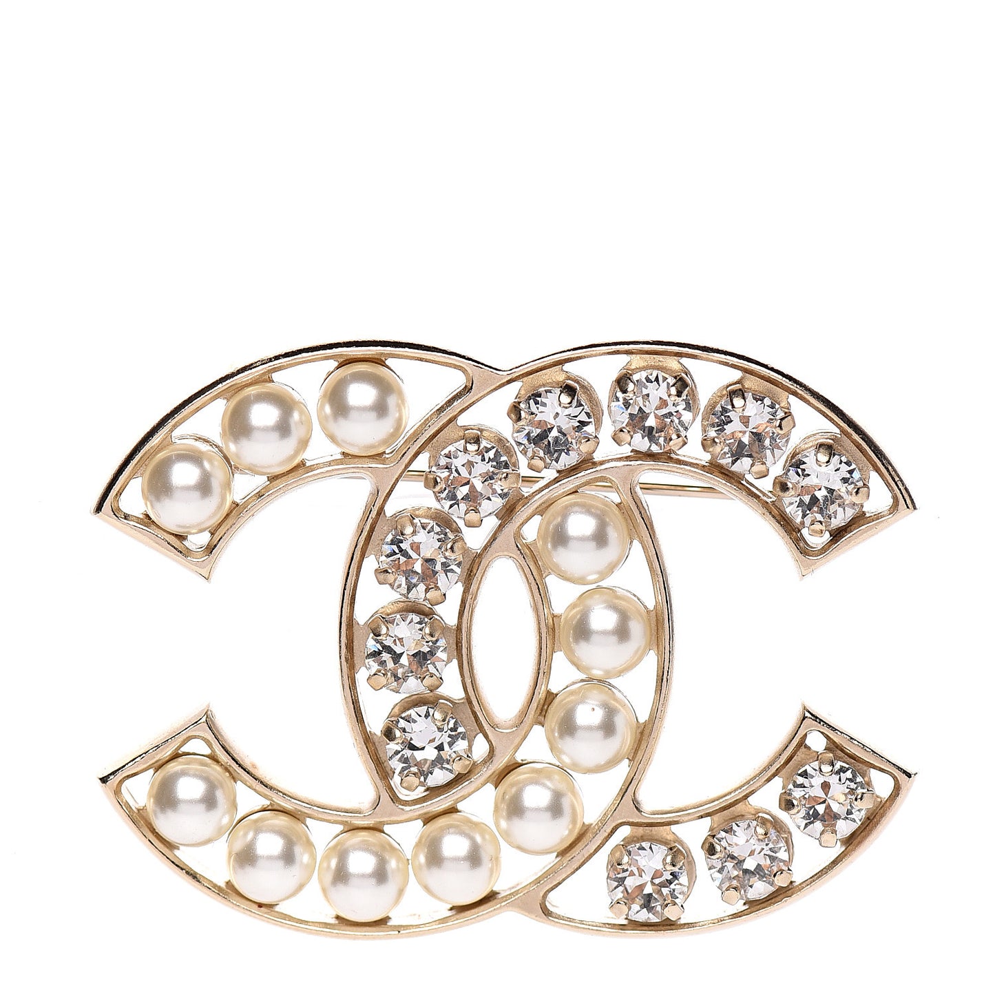 Pearl Crystal CC Brooch Gold Pearly White