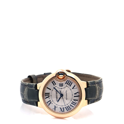 Cartier 18K Pink Gold Alligator 33mm Ballon Bleu De Cartier Automatic Watch Green 2 of 11