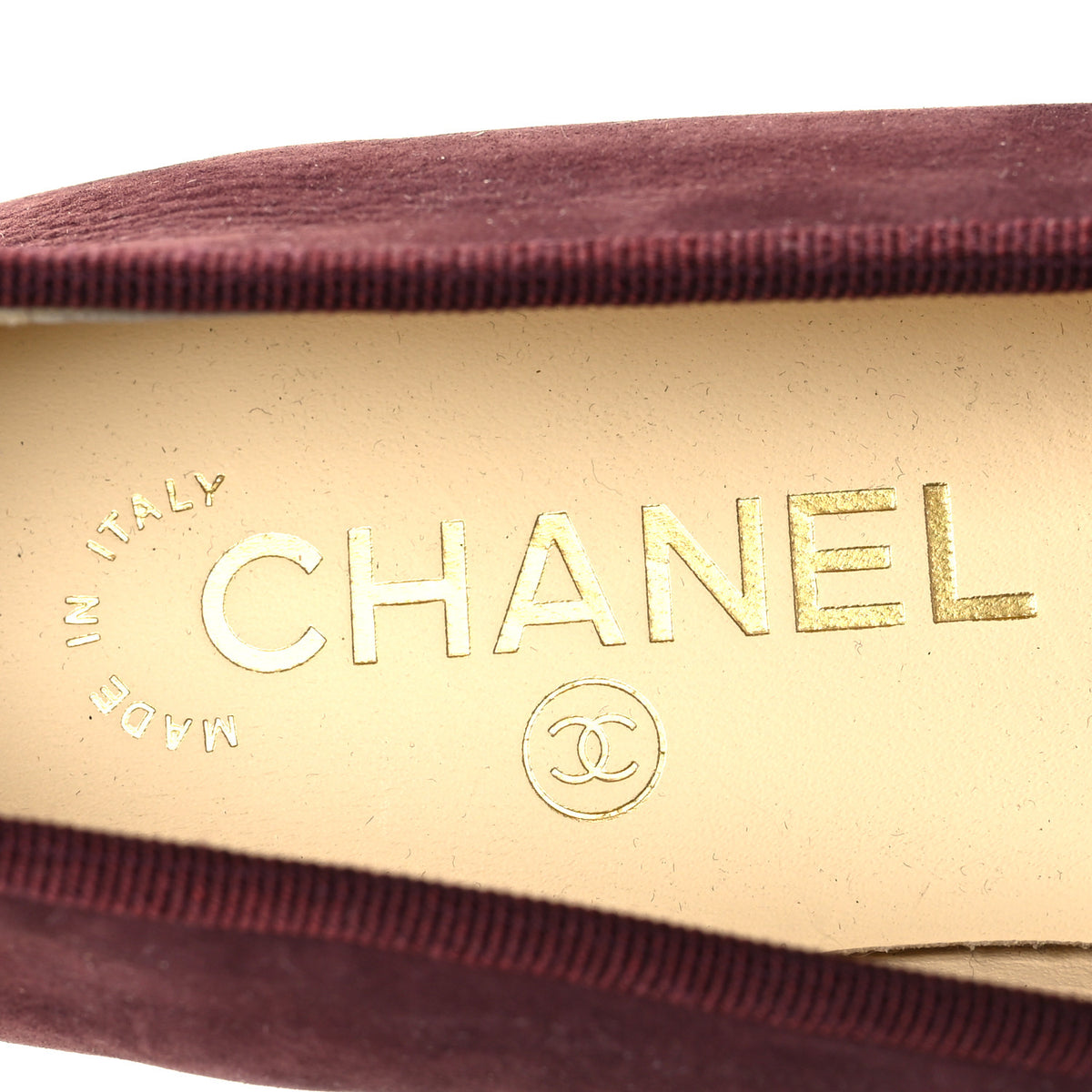 Suede Calfskin Cap Toe CC Ballerina Flats 37 Burgundy