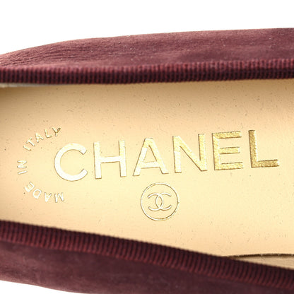 Chanel Suede Calfskin Cap Toe CC Ballerina Flats 37 Burgundy 9 of 10