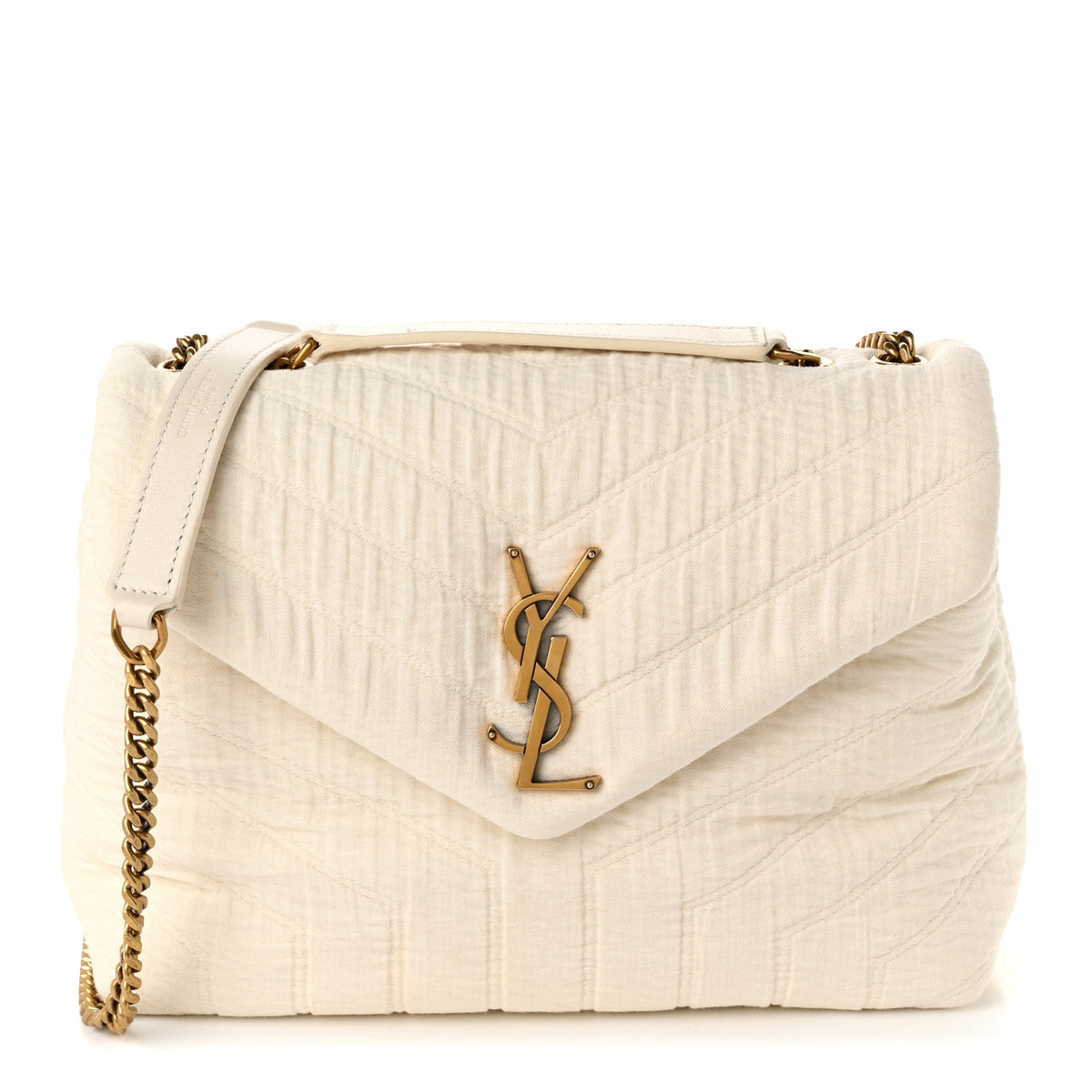 Saint Laurent Cotton Gauze Y Quilted Monogram Small Loulou Chain Satchel Vanilla Ice 1 of 10