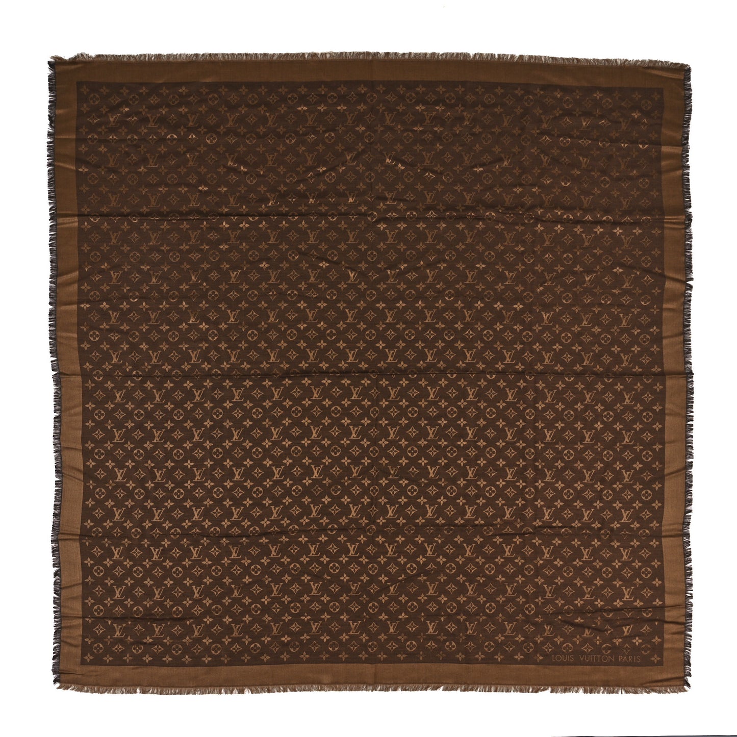 Wool Silk Monogram Denim Shawl Brown