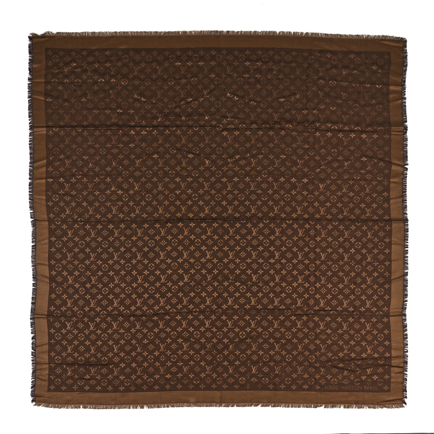 Louis Vuitton Wool Silk Monogram Denim Shawl Brown 1 of 3