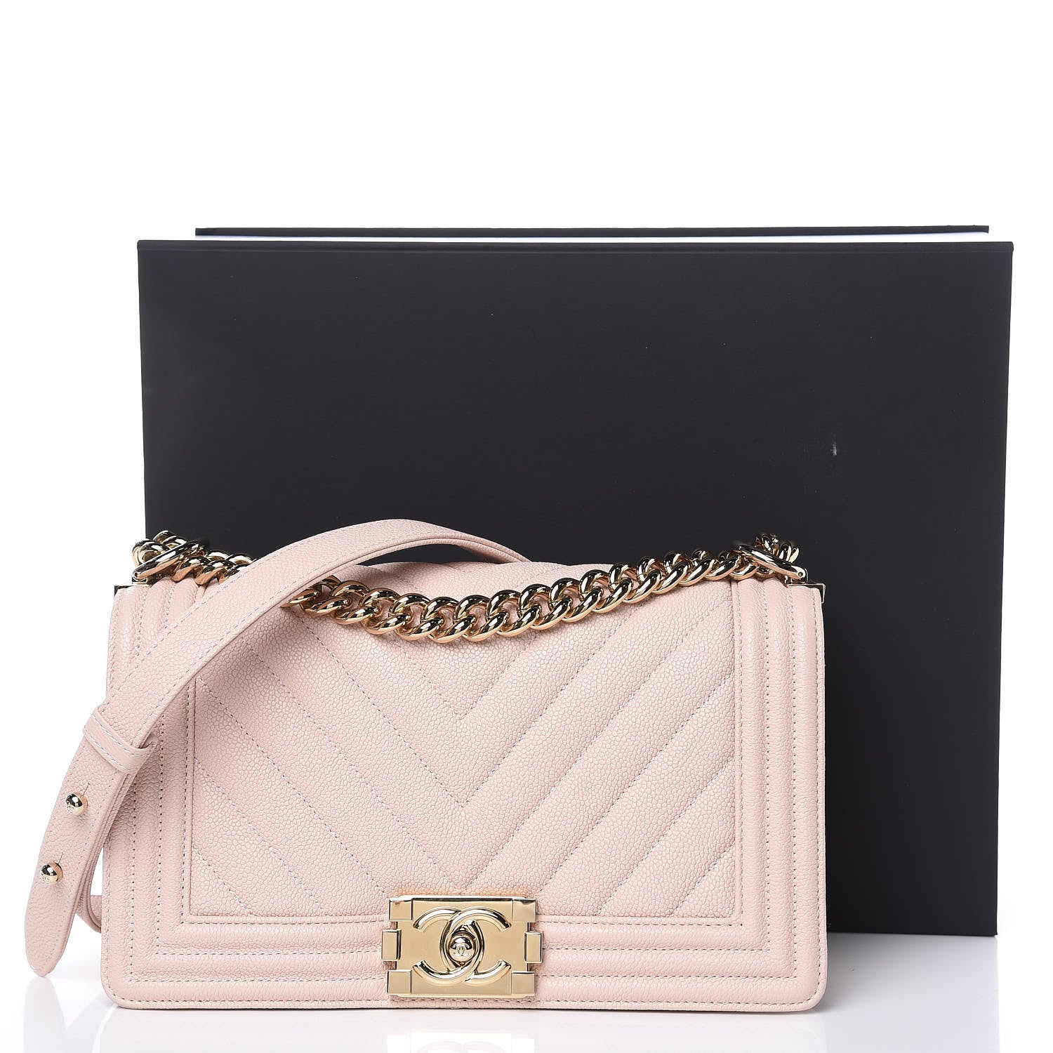 Chanel Caviar Chevron Quilted Medium Boy Flap Nude 10 of 10