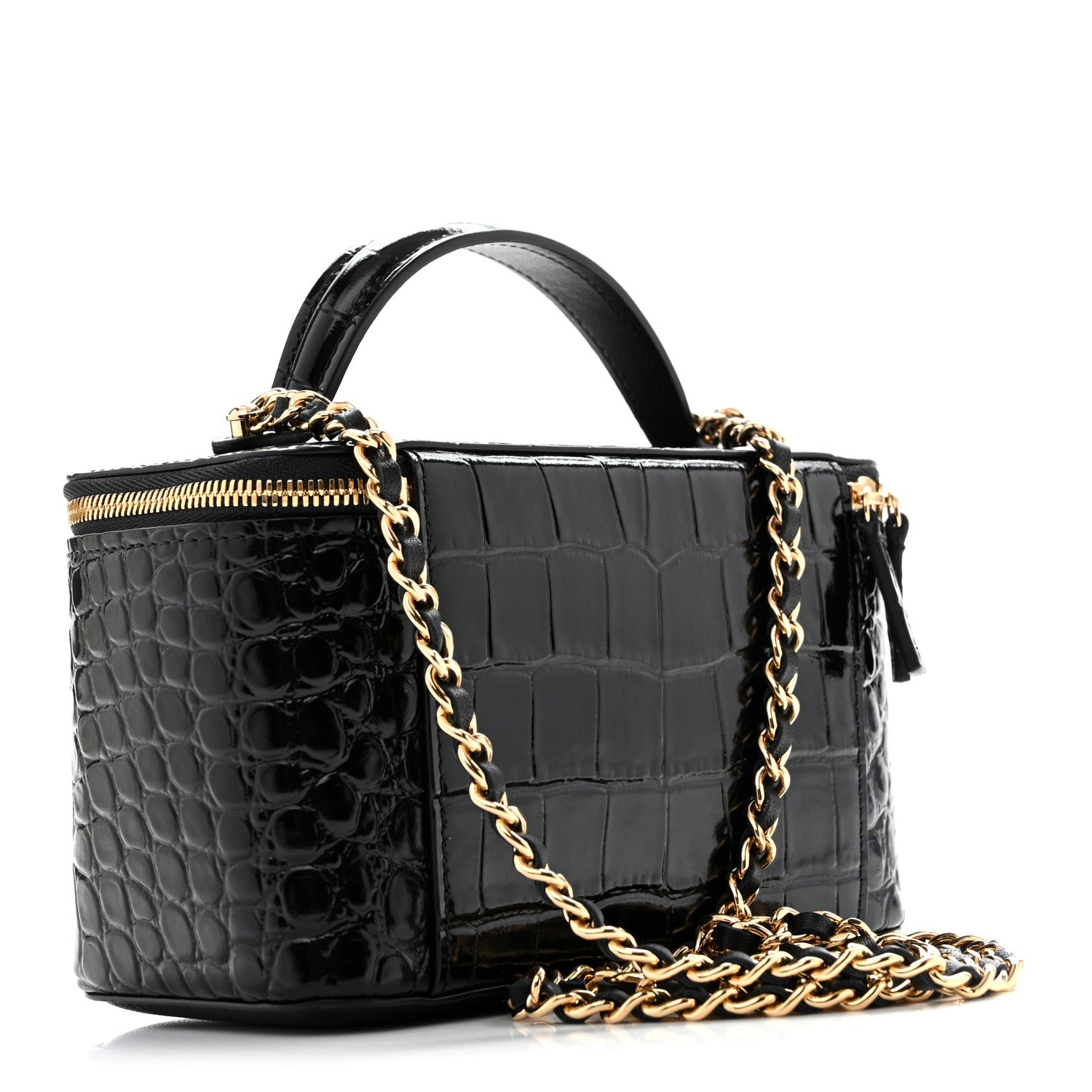 Chanel Calfskin Crocodile Embossed Crococo Small Top Handle Vanity Case With Chain Emerald 3 of 11