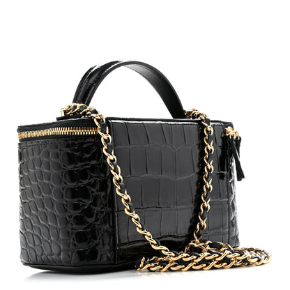 Chanel Calfskin Crocodile Embossed Crococo Small Top Handle Vanity Case With Chain Emerald 3 of 11