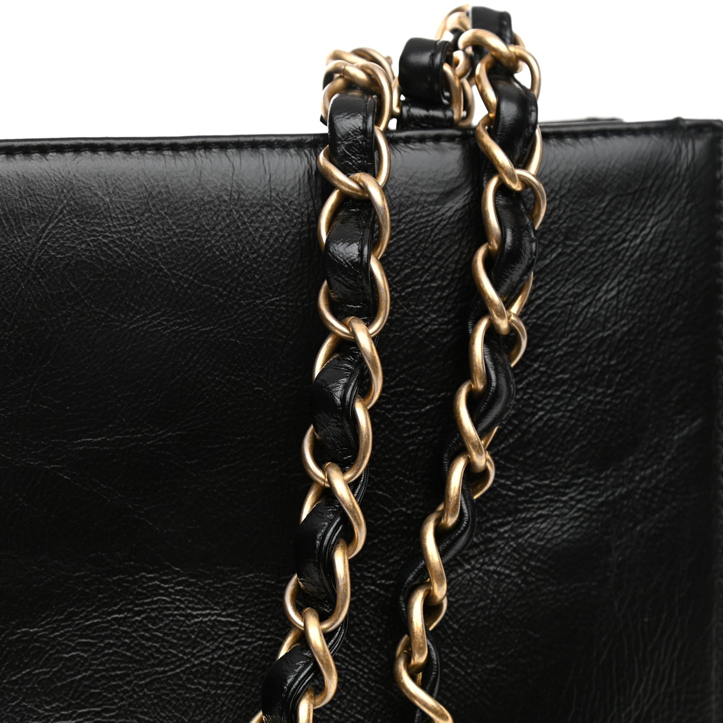 Shiny Aged Calfskin North South Shopping Bag Black