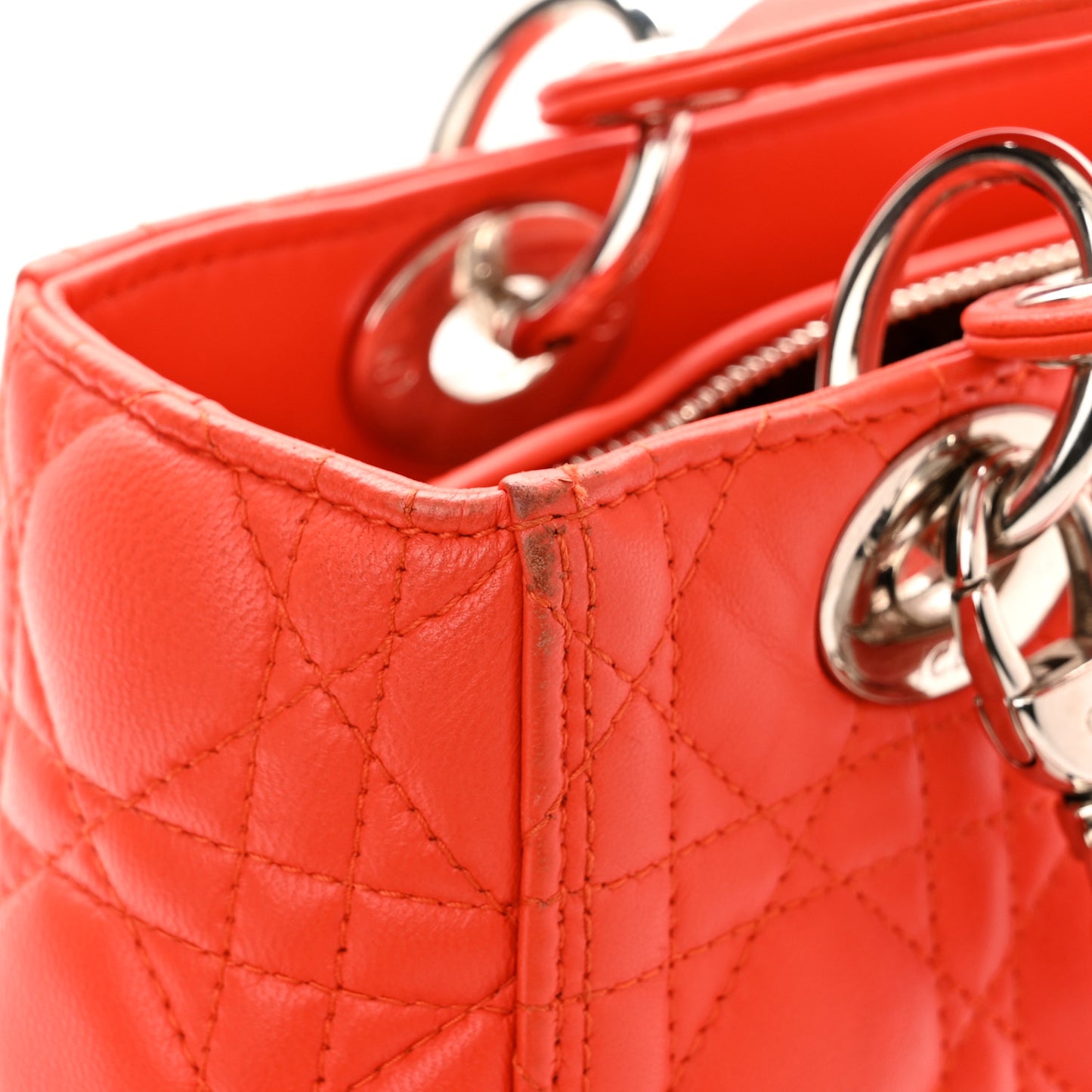Lambskin Cannage Medium Lady Dior Coral