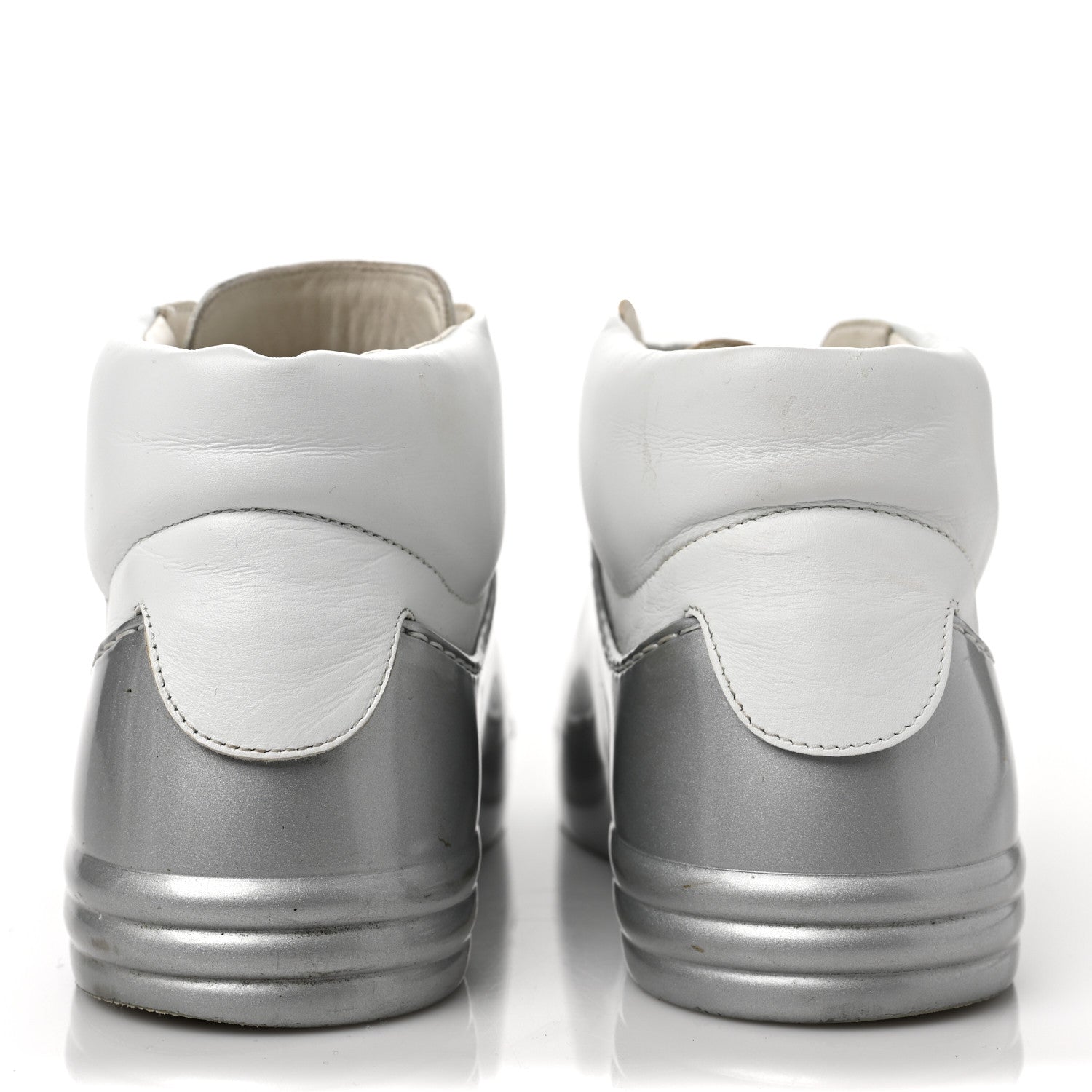 Chanel Patent Lambskin High Top Sneakers 37 White Silver 5 of 12