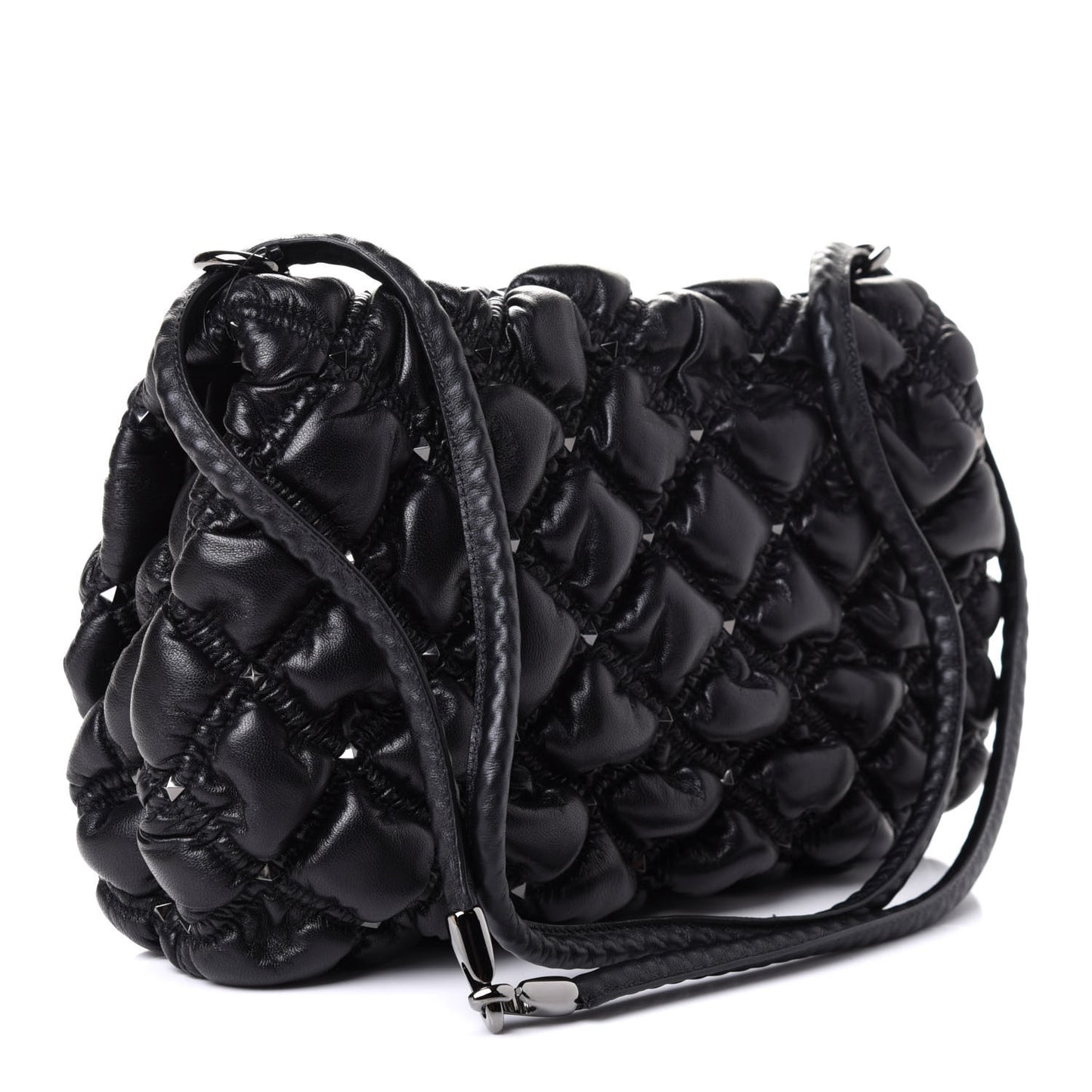 Nappa Medium Spikeme Shoulder Bag Black