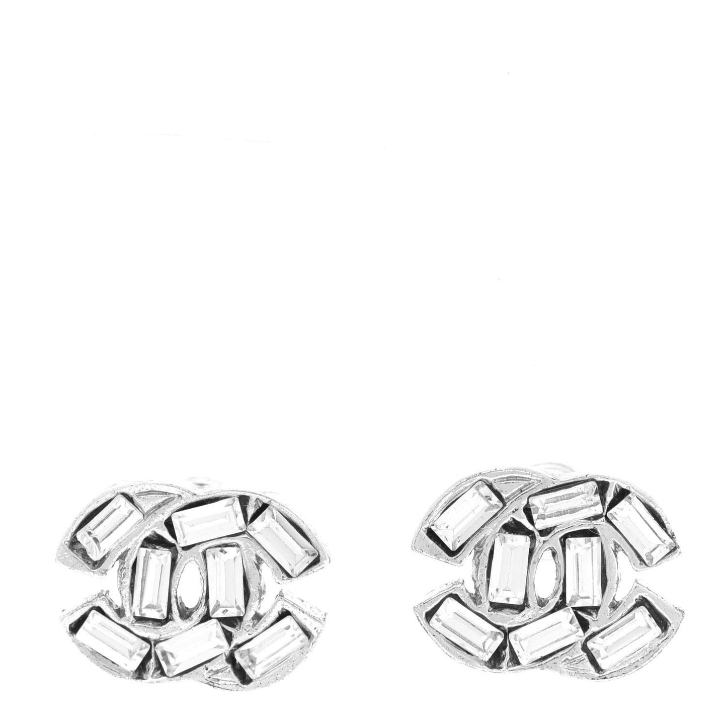 Crystal Baguette CC Earrings Silver Grey