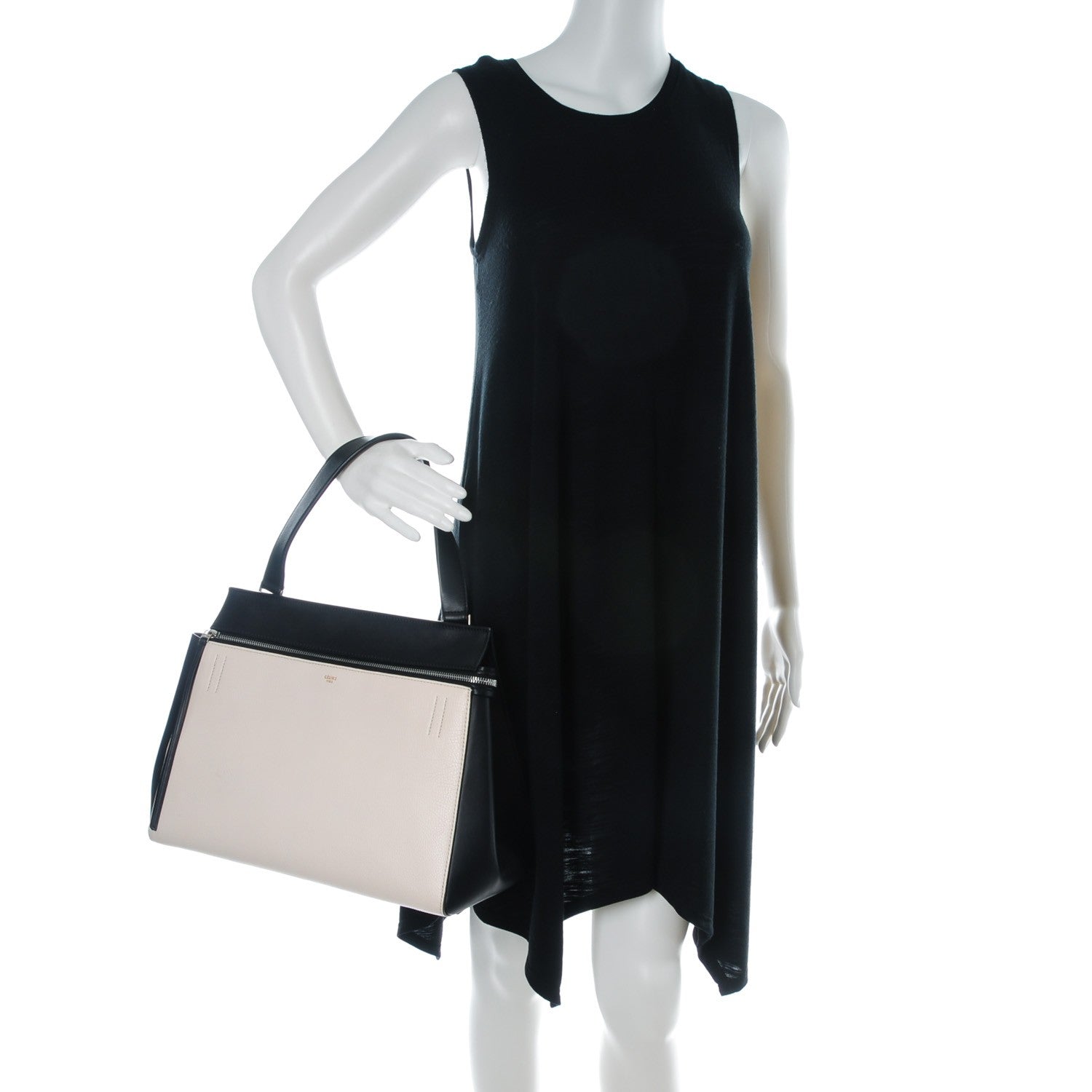 Celine Supple Calfskin Medium Bi-Color Edge Shoulder Bag Cream 2 of 9