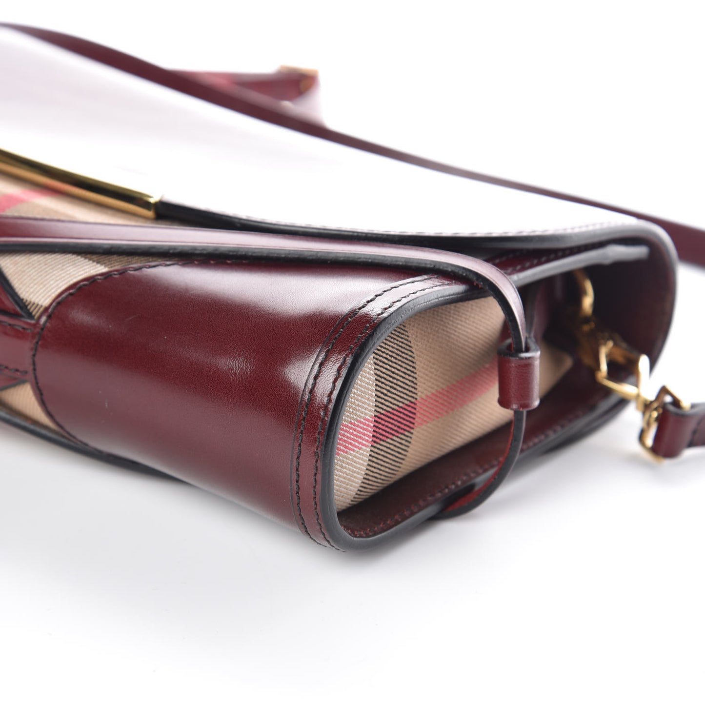 House Check Bridle Calfskin Small Abbott Crossbody Bag Red Claret