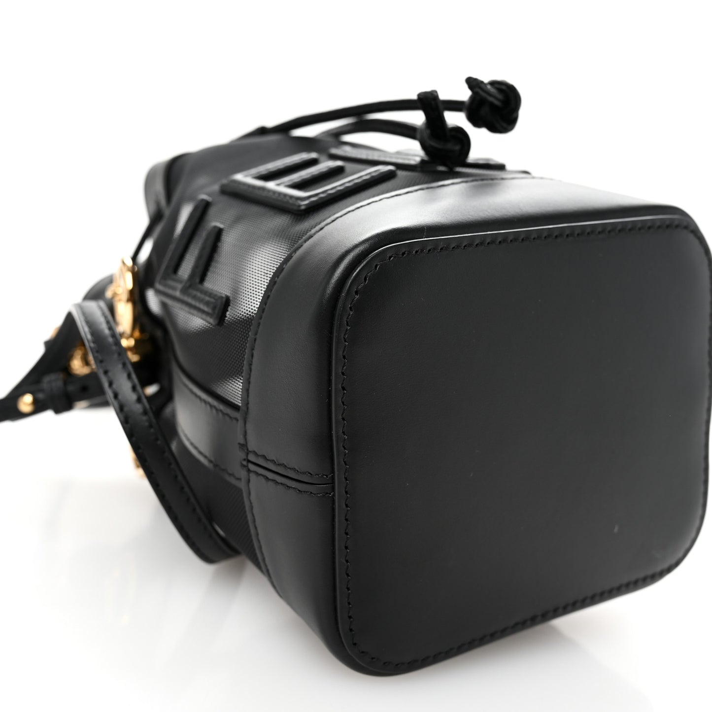 Mesh Vitello King F is Fendi Logo Embroidered Mini Mon Tresor Bucket Bag Black