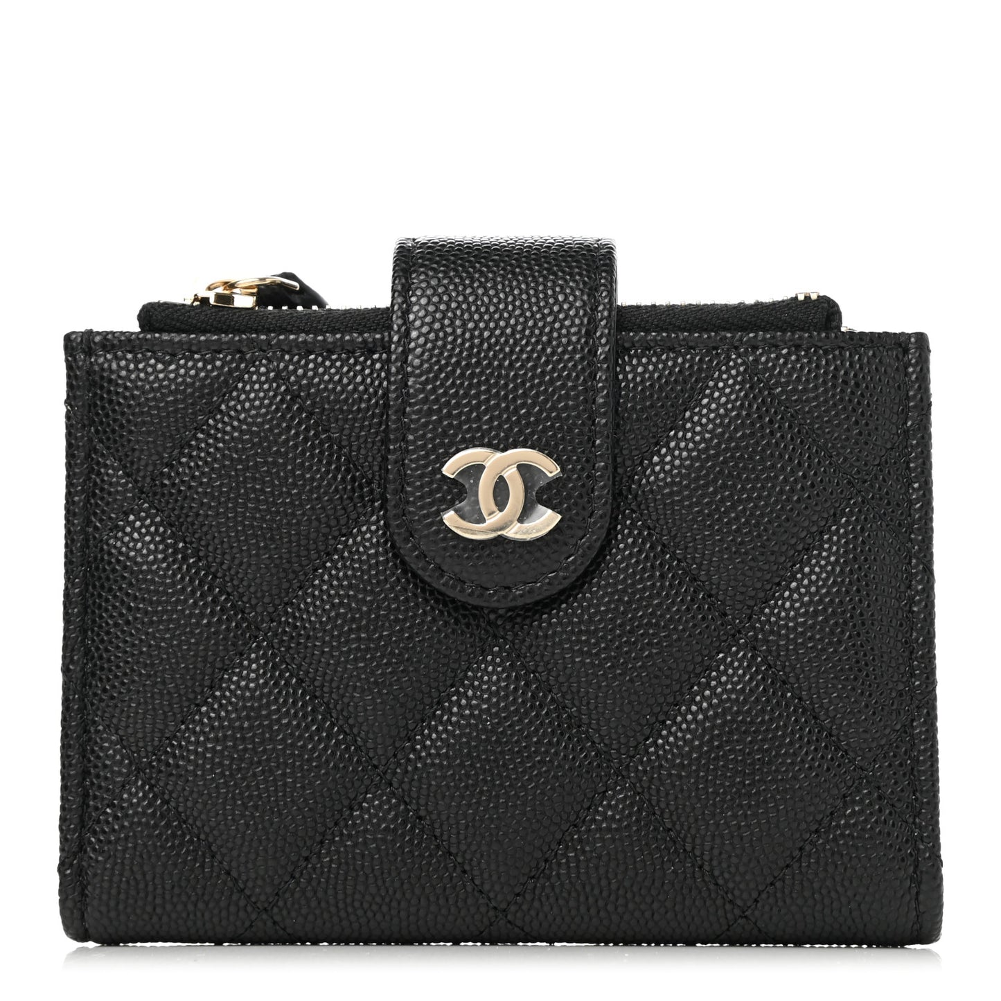 Caviar Quilted Compact Zipped Pocket Wallet Black
