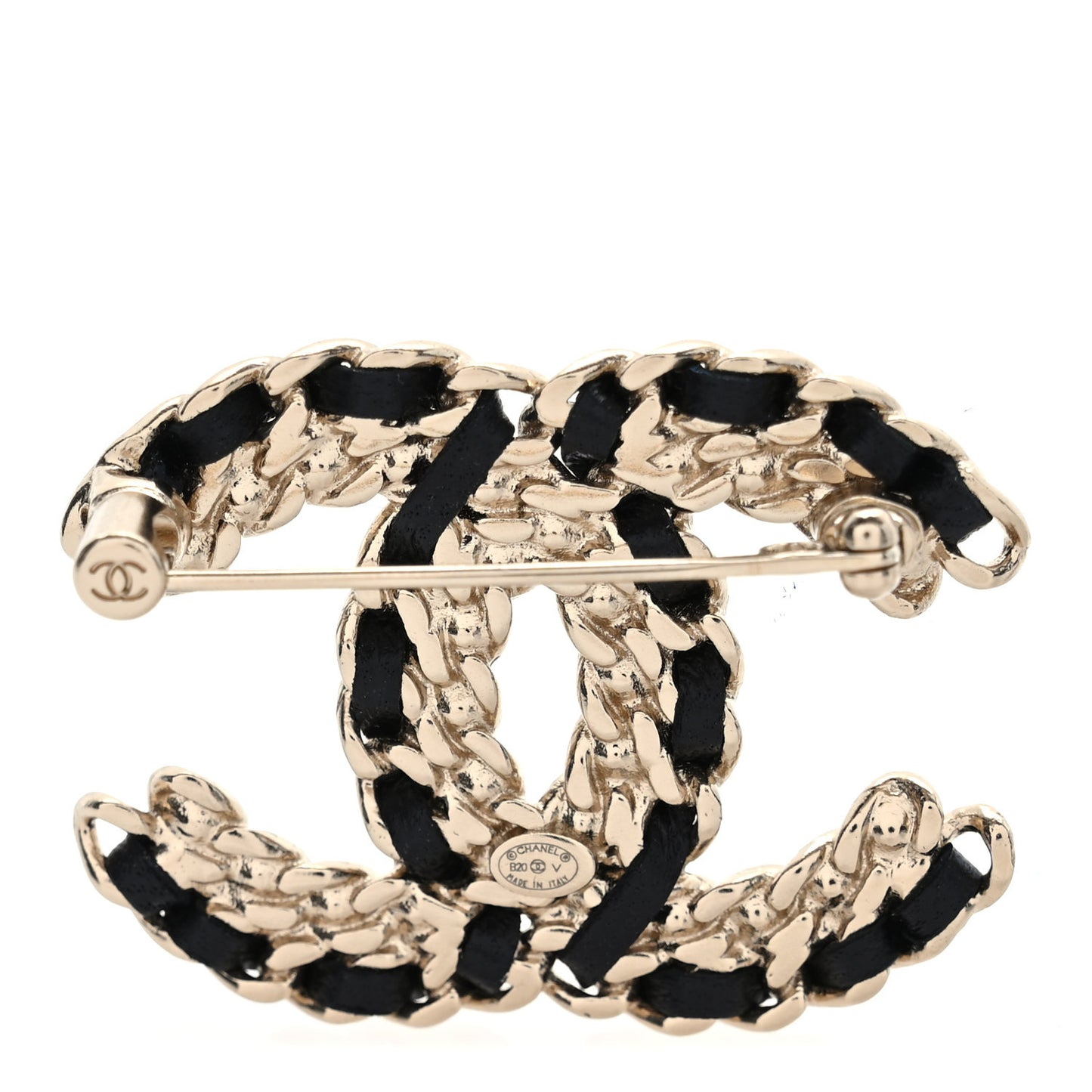 Lambskin Crystal Vintage Allure CC Chain Brooch Black Gold