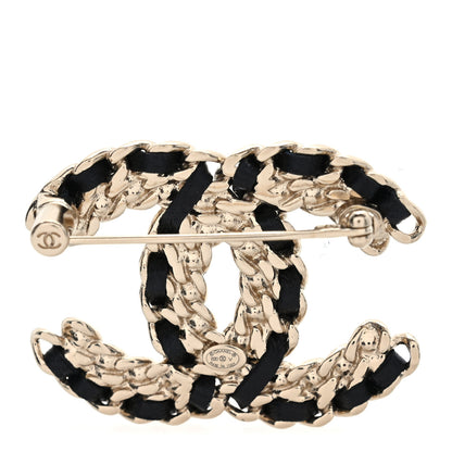Chanel Lambskin Crystal Vintage Allure CC Chain Brooch Black Gold 3 of 5