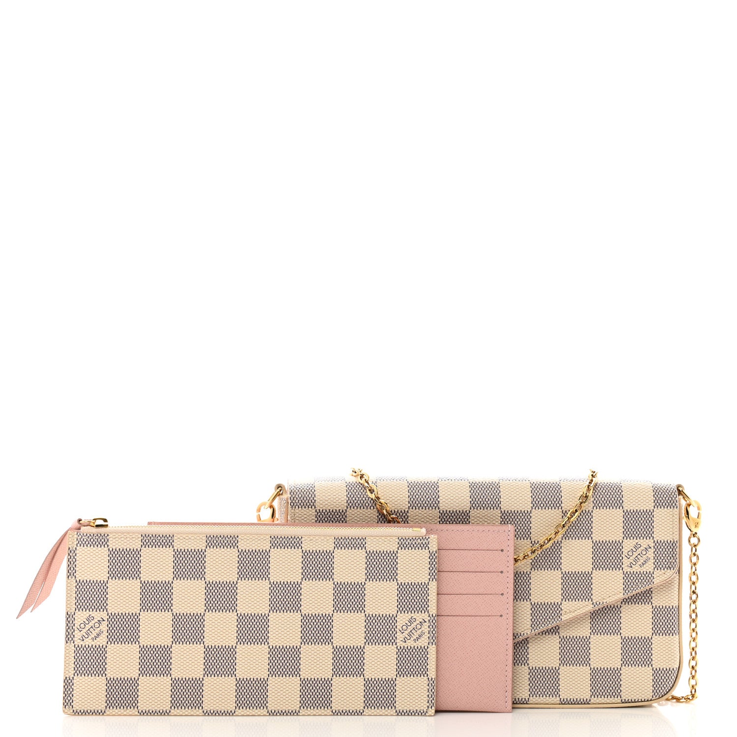 Louis Vuitton Damier Azur Pochette Felicie Chain Wallet Rose Ballerine 3 of 13