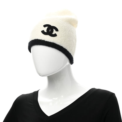 Chanel Cashmere Silk CC Beanie Hat White Black 2 of 4