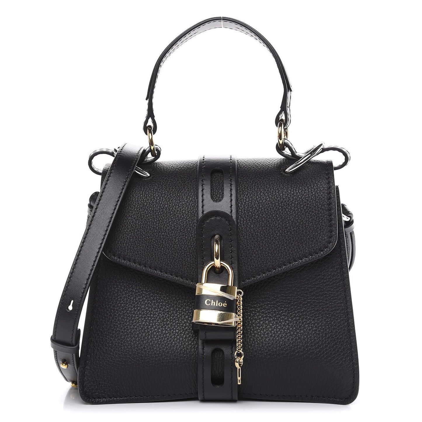 Shiny Grained Calfskin Small Aby Day Shoulder Bag Black