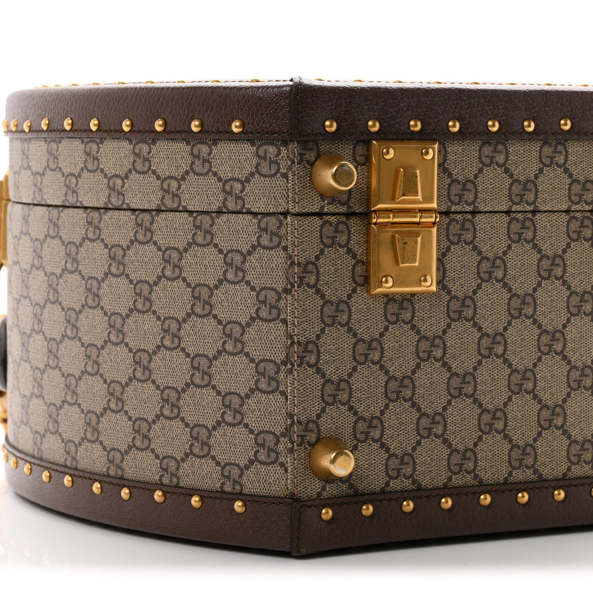Gucci GG Supreme Monogram Textured Dollar Calfskin Web Savoy Hat Box Beige Ebony New Acero 7 of 8