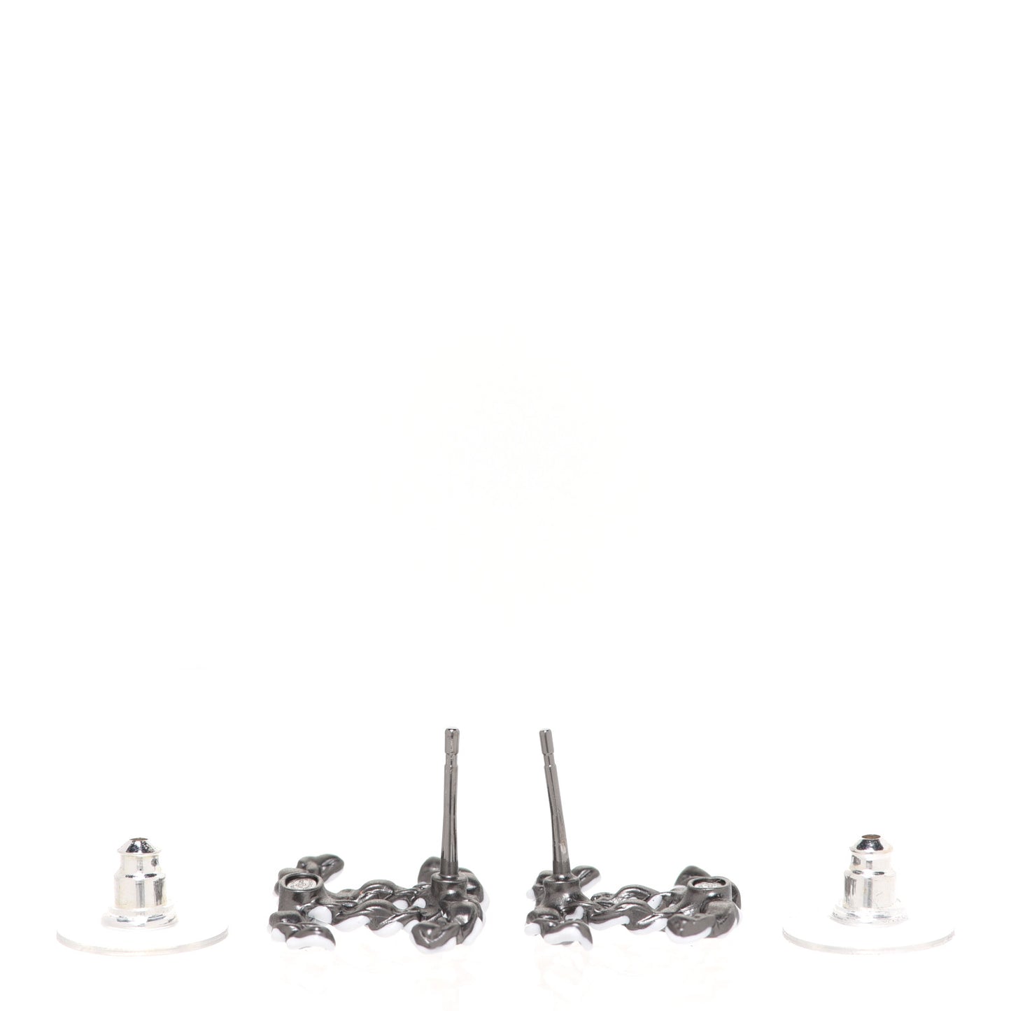 Lambskin Chain CC Earrings Silver Grey